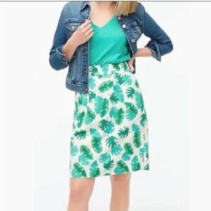 J. Crew Green Palm Print Linen Blend Skirt